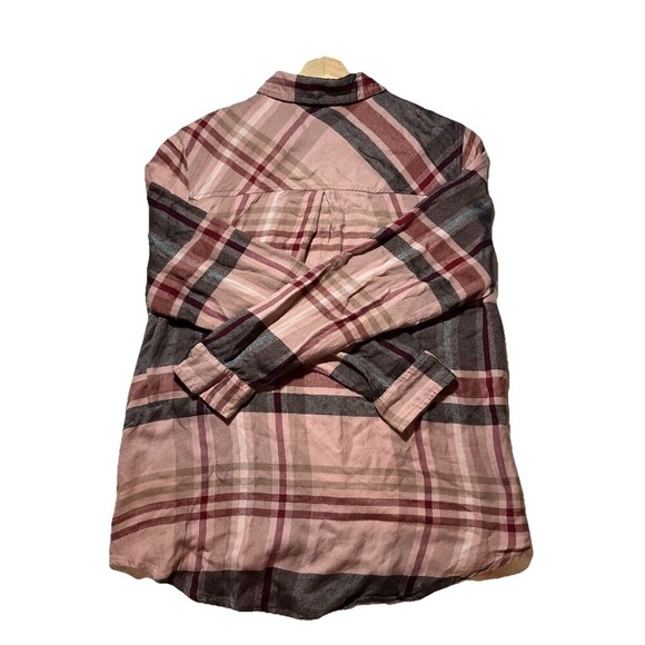 Lucky Brand Women’s M Plaid Modal Viscose Button Front Shirt Pink Burgundy - Picture 2 of 5